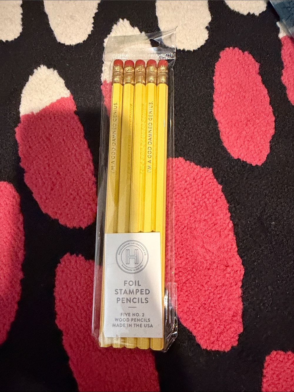 Yellow Foil Stamped Pencils - I’m a god damned genius